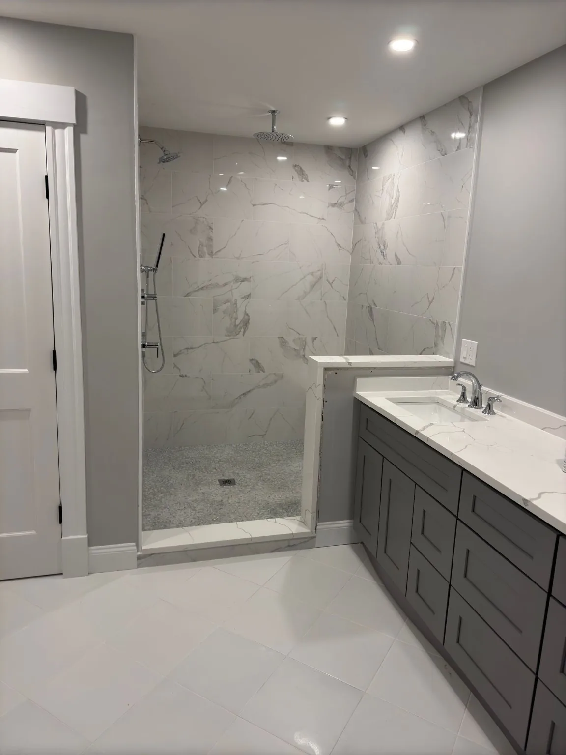 Large white and gray bathroom remodel