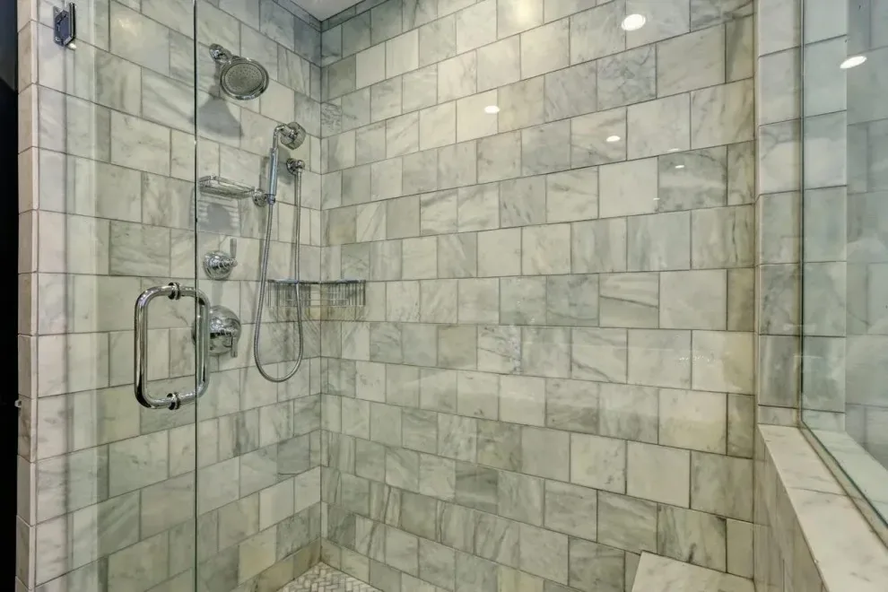 Marble subway tile shower